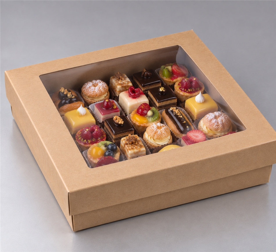 BOITE PATISSIERE KRAFT BRUN + COUV A FENETRE X25