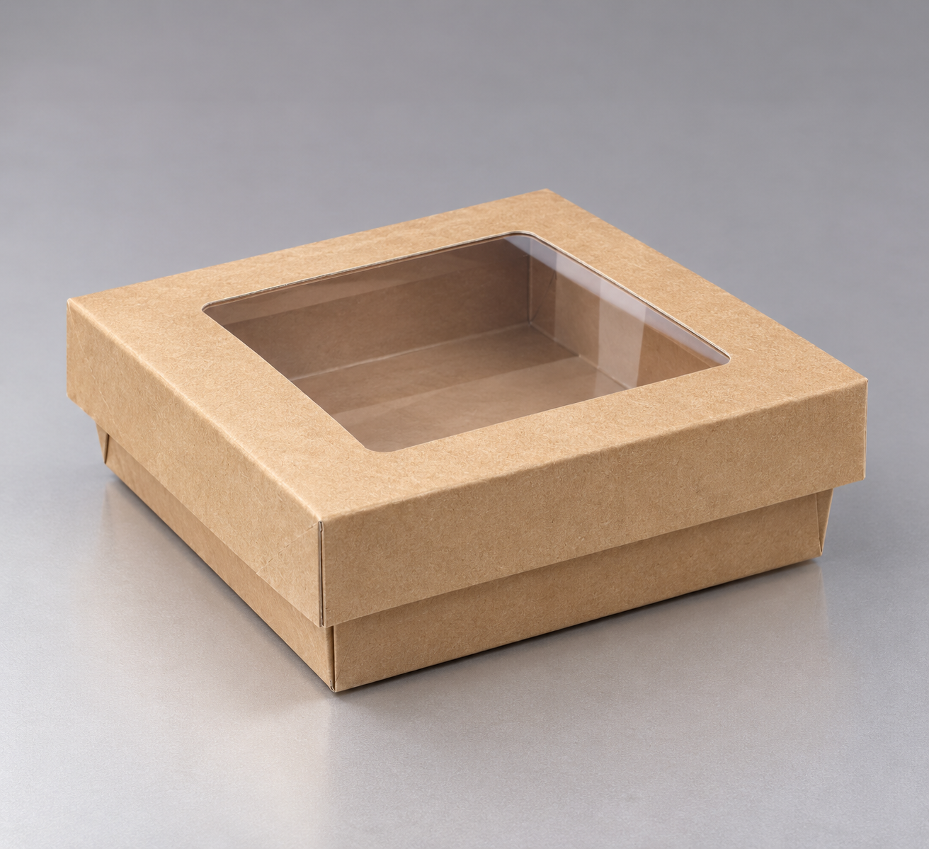 BOITE PATISSIERE KRAFT BRUN + COUV A FENETRE X25