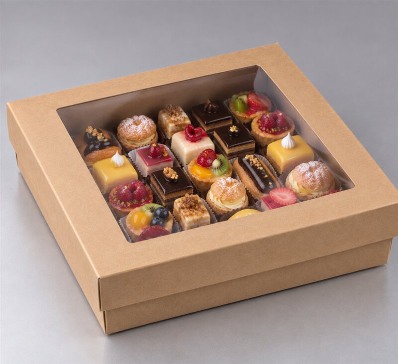BOITE PATISSIERE KRAFT BRUN + COUV A FENETRE X25
