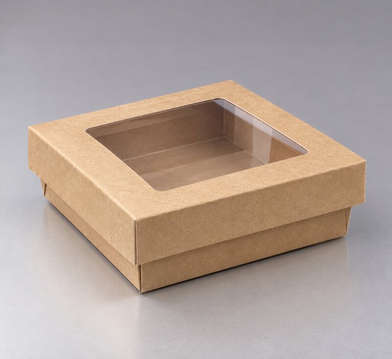 BOITE PATISSIERE KRAFT BRUN + COUV A FENETRE X25