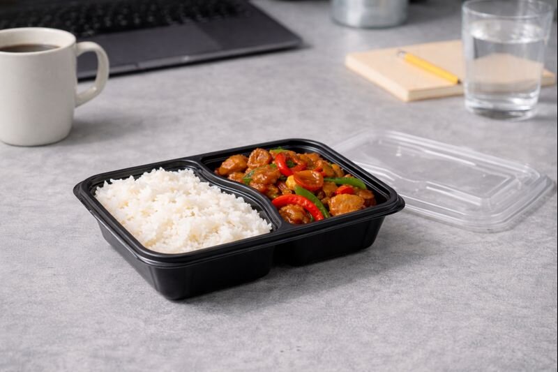 BOITE RECT PP BLACK 2*32OZ - 900ML  2COMP ( CT DE 150 )