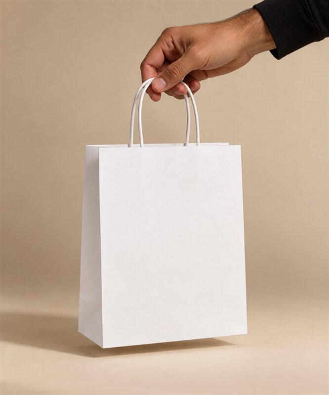 Sac avec hanses torsadées en kraft blanc - 90g - 21x27x11 (PQT de 100)